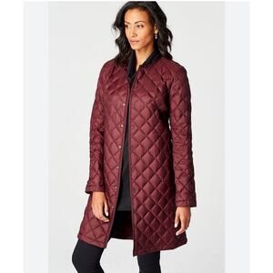 J. Jill Quilted Down Long Line Jacket Side Snap Burgundy Womens Medium Petite